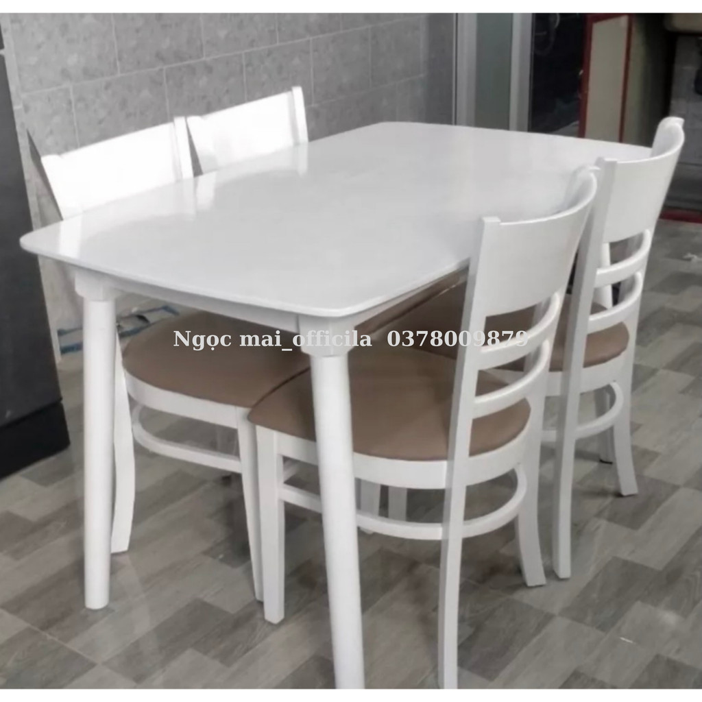 Bộ bàn ăn gỗ cau su tự nhiên, bàn ăn 4 ghế chân tròn, chân vuông -  Bảo Hành 12 tháng