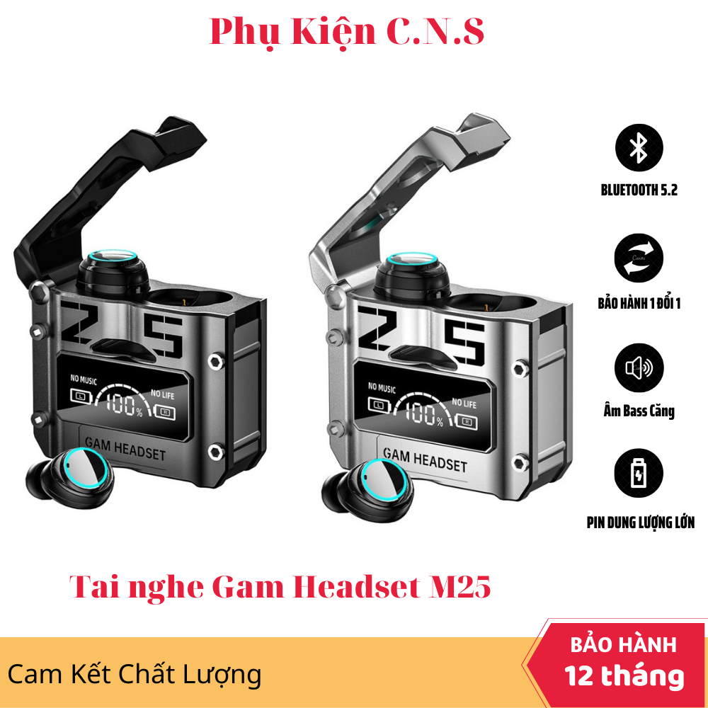 Tai Nghe M25, Tai Nghe Gaming M25, Màn Hình Led, Âm Thanh HiFi, Giảm Ồn ENC, Bluetooth 5.2, Độ Trễ Cực Thấp, Chống Nước IPX7, Cảm Ứng 1 Chạm