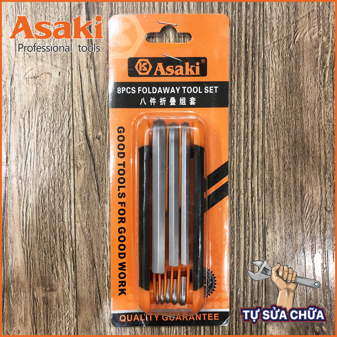 Bộ lục giác gập 8 chi tiết Asaki AK-7980 thiết kế nhỏ gọn, chắc chắn, hàng chính hãng, chất lượng cao - Bộ lục giác, lục giác gấp, lục lăng mở siết ốc