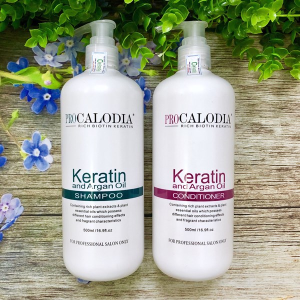 Bộ dầu Gội xả hấp ủ dưỡng Keratin Pro Calodia siêu mượt phục hồi tóc hư tổn 500ml