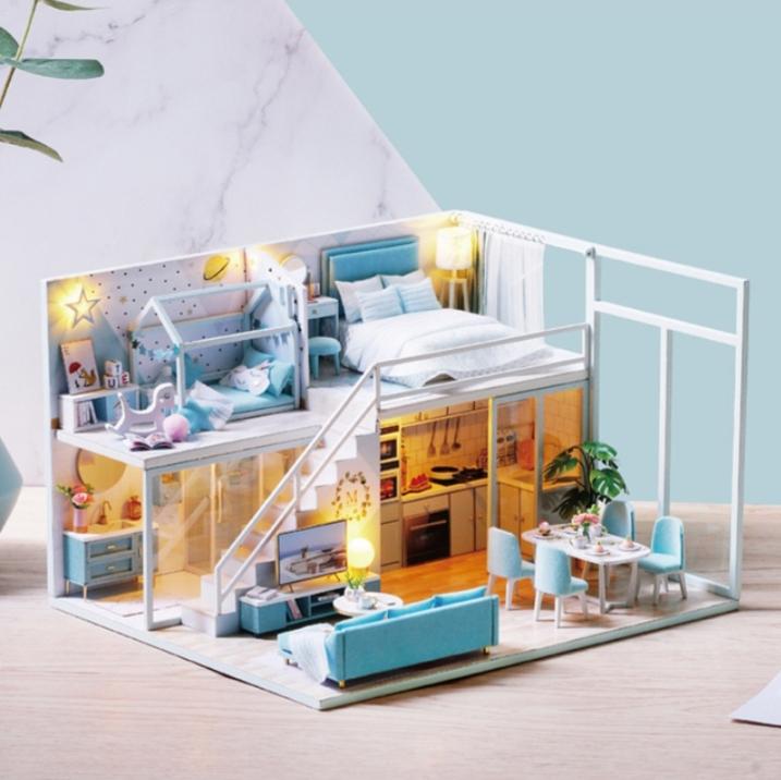 Mô hình nhà gỗ DIY My Daily Life - BLUE đã bao gồm mica che bụi