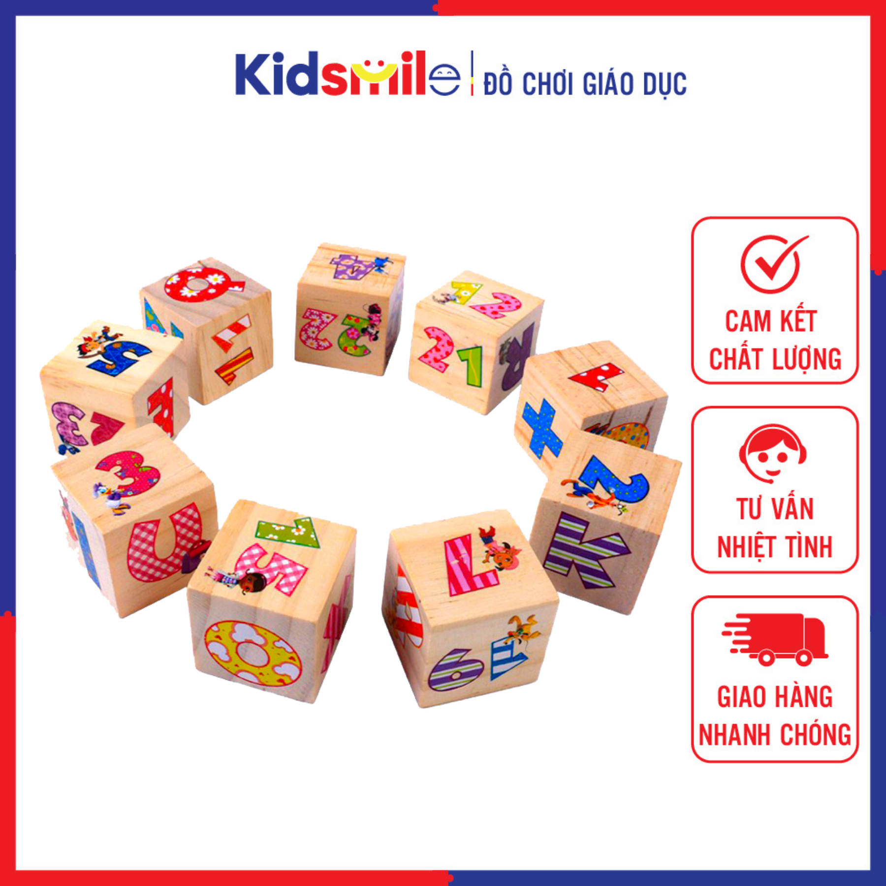 Đồ chơi trẻ em xếp hình 9 khối vuông bằng gỗ, in 6 mặt giúp trẻ nhận biết chữ và số, phát triển trí não và khả năng tư duy logic