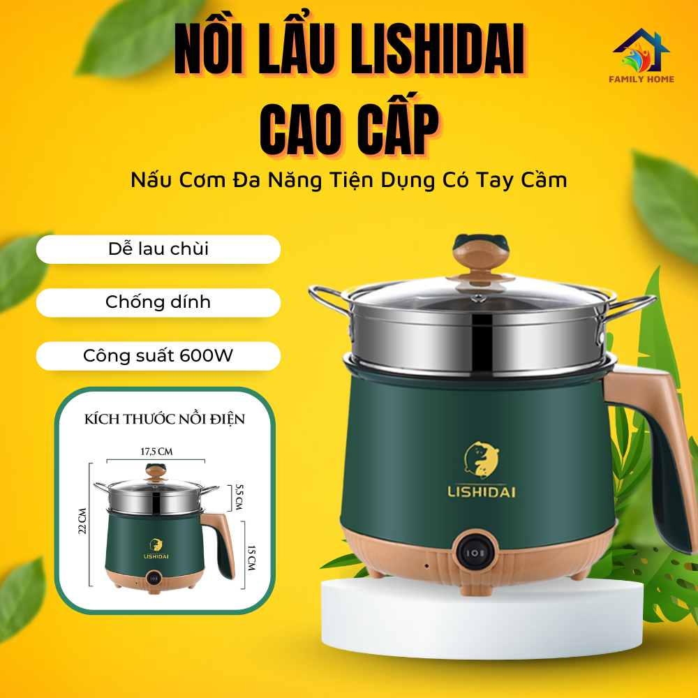 Ca Nấu Mì Đa Năng LIshidai 2 Nấc Nhiệt Loại Mới 2022 Dung Tích 1.8L  Siêu Chống Dính Tặng Kèm Xửng Hấp Cao Cấp Nồi Cơm Điện Mini  Nồi Điện Đa Năng  Nồi Lẩu Điện  Nồi Điện Mini  Noi Lau Đa Năng  Nồi Điện  Nồi Lẩu