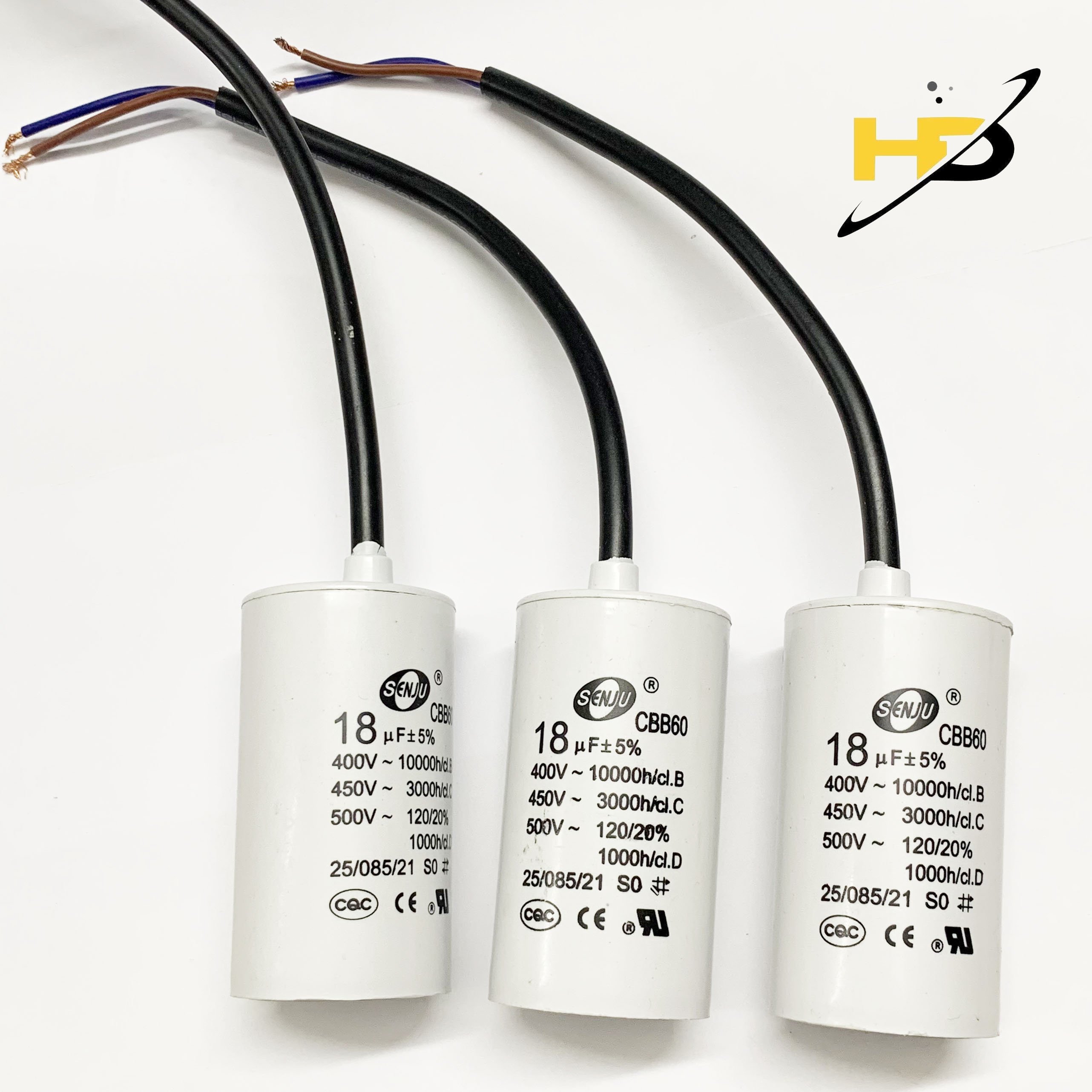 Tụ điện máy bơm nước, tụ máy giặt cbb60 18uf 450v 5% vỏ trắng chính hãng senju