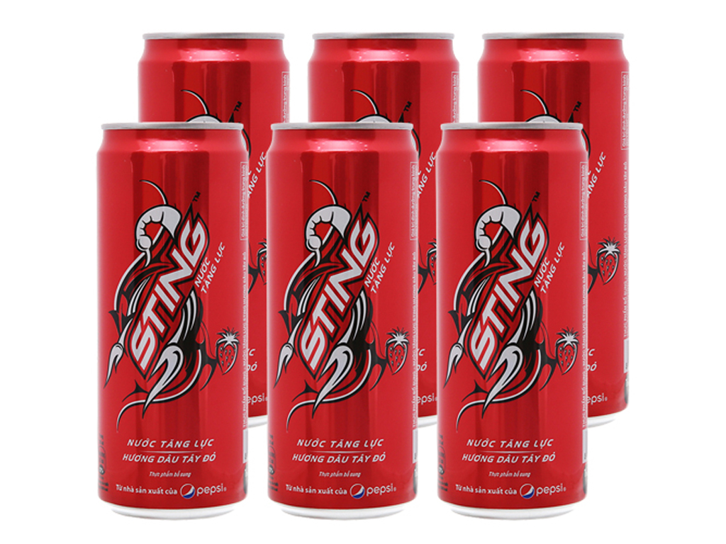6 lon Nước tăng lực Sting Sleek hương dâu 330ml