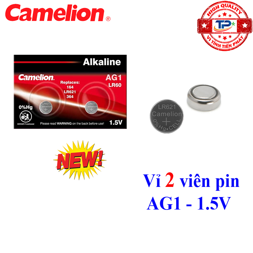 Vỉ 2 viên pin đồng hồ đeo tay AG1 / LR60 / LR621 Camelion Alkaline 1.5 V (mẫu mới) , SR621SW / 364 / 164 / SR60 / SR621 pin nút áo