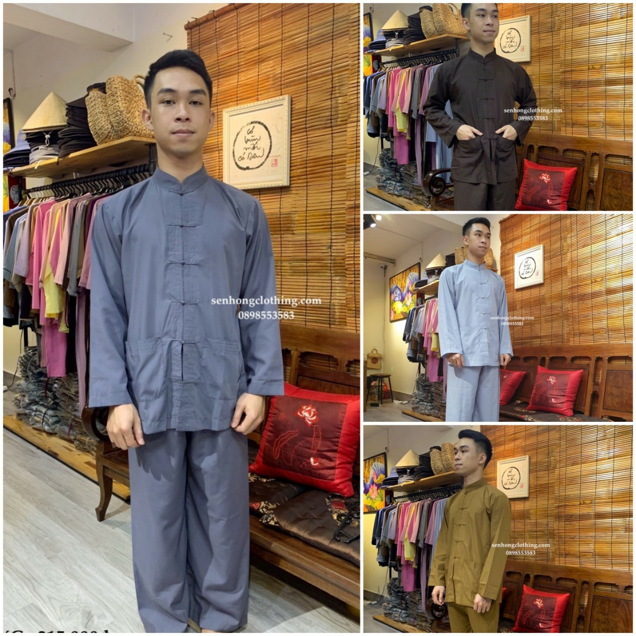 ☢️Quần Áo Đi Lễ Chùa Cư Sĩ Nam - Đồ Bộ Phật Tử đi lễ mặc nhà truyền thống Lãnh Tụ