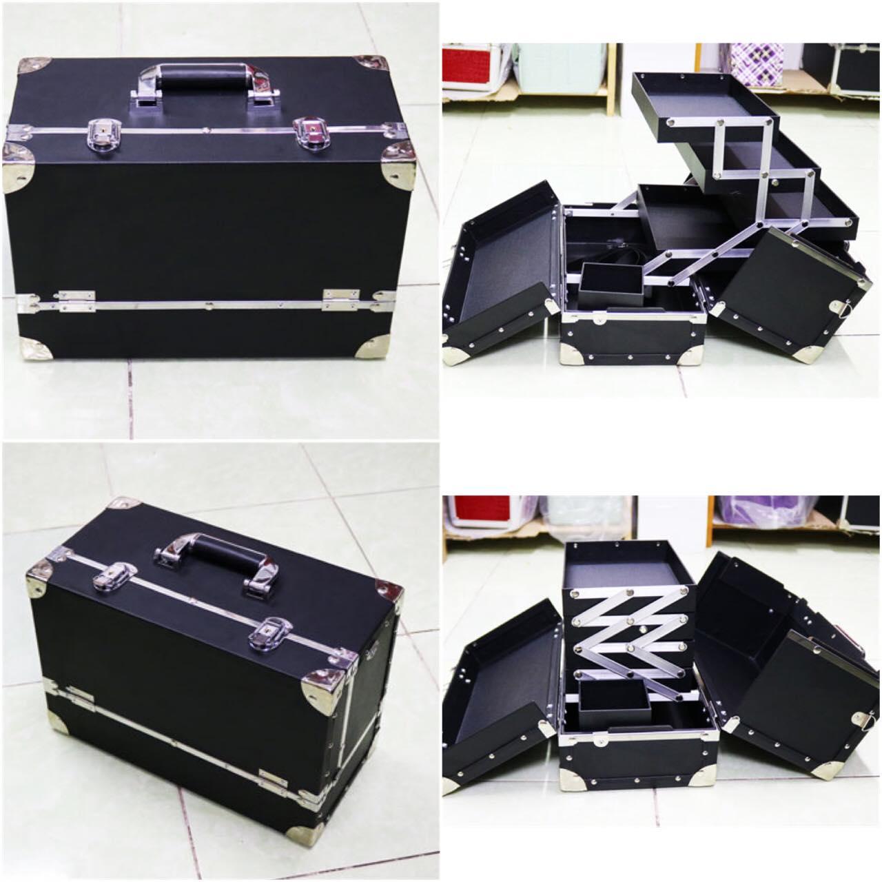 [HCM][Có bảo hành] Cốp đựng đồ trang điểm chuyên nghiệp 4 mâm lớn màu đen trơn