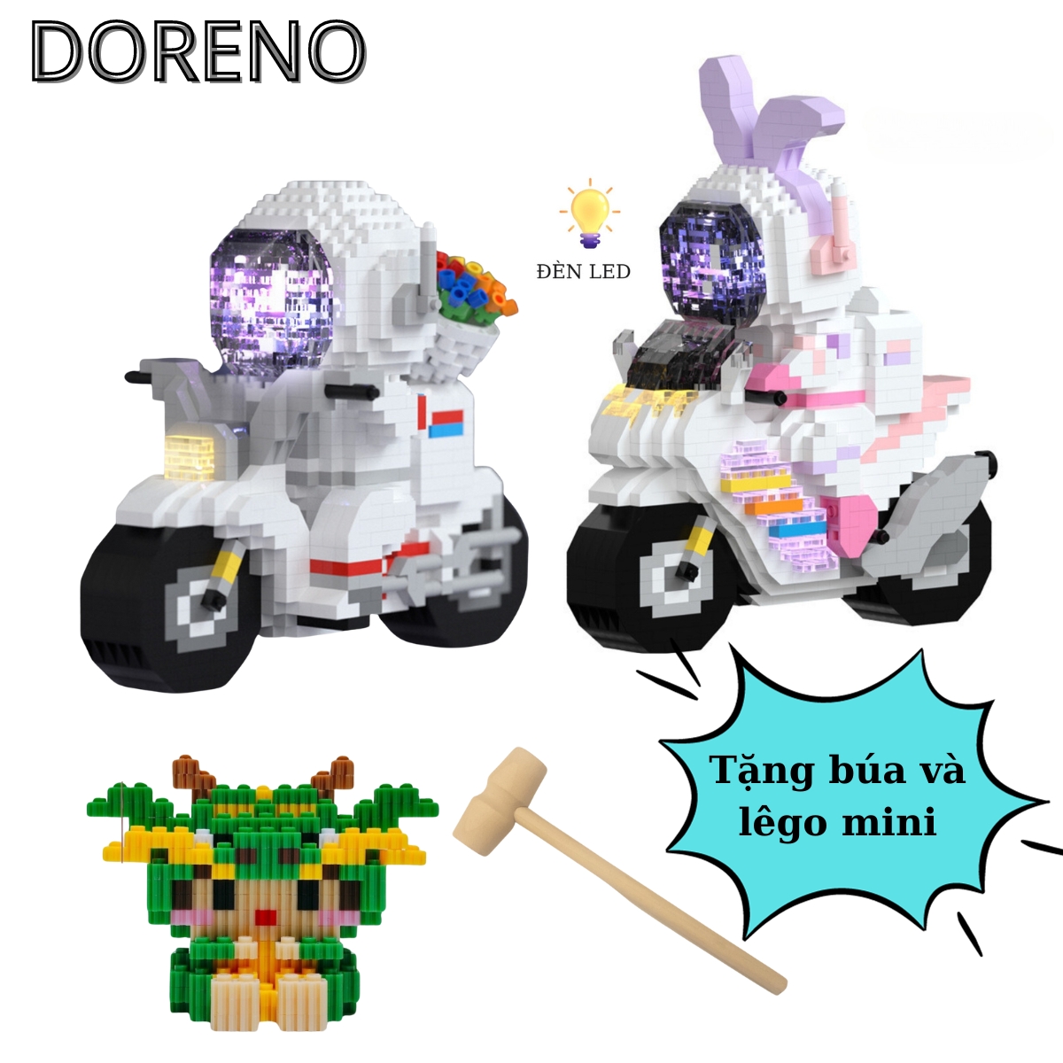 Đồ chơi xếp hình lêgo, lắp ráp lego mô hình phi hành gia phát sáng 1666 chi tiết, le.go mini có đèn DORENO
