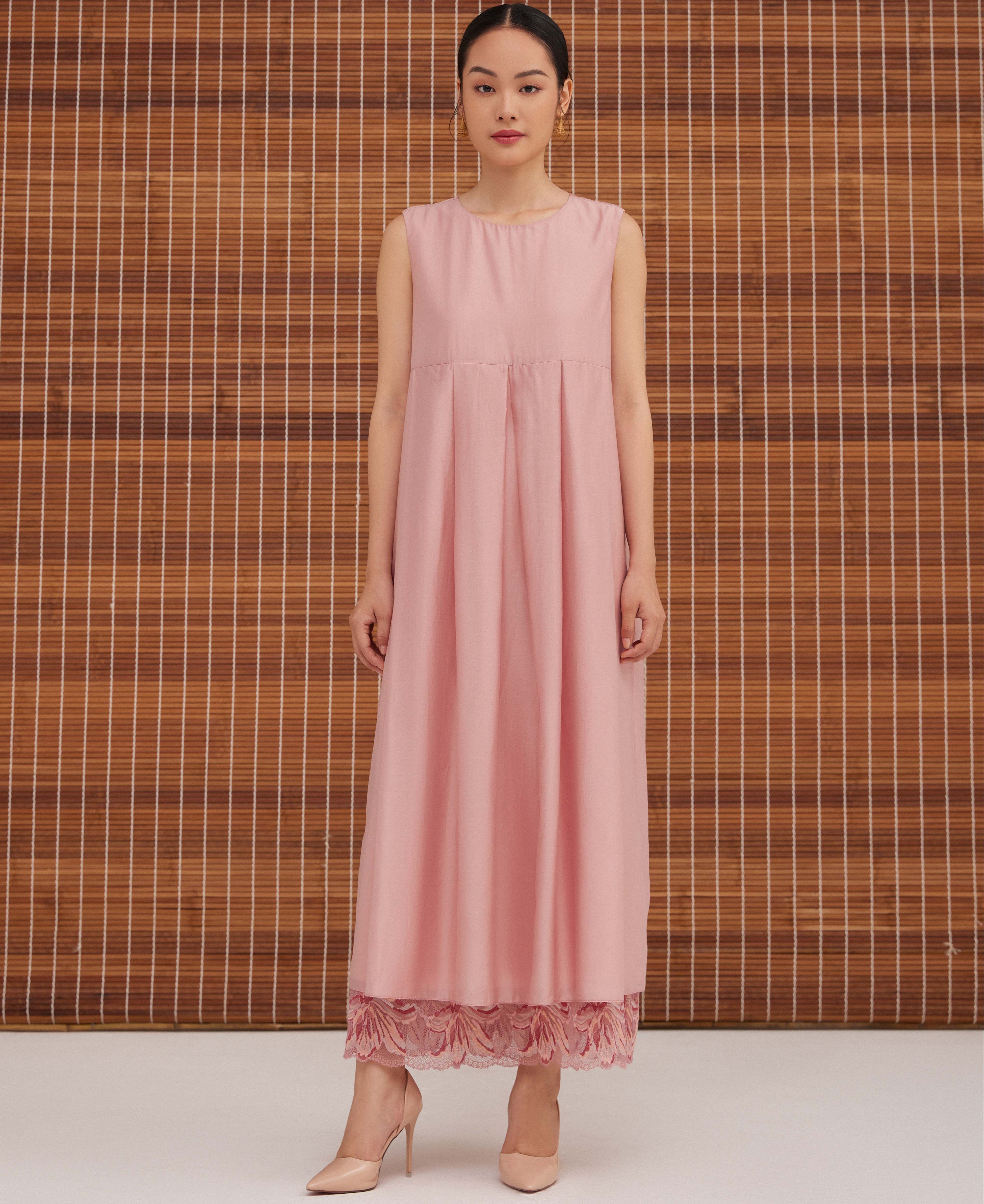 Đầm voan tơ phối ren Mauve Lace Detail dress