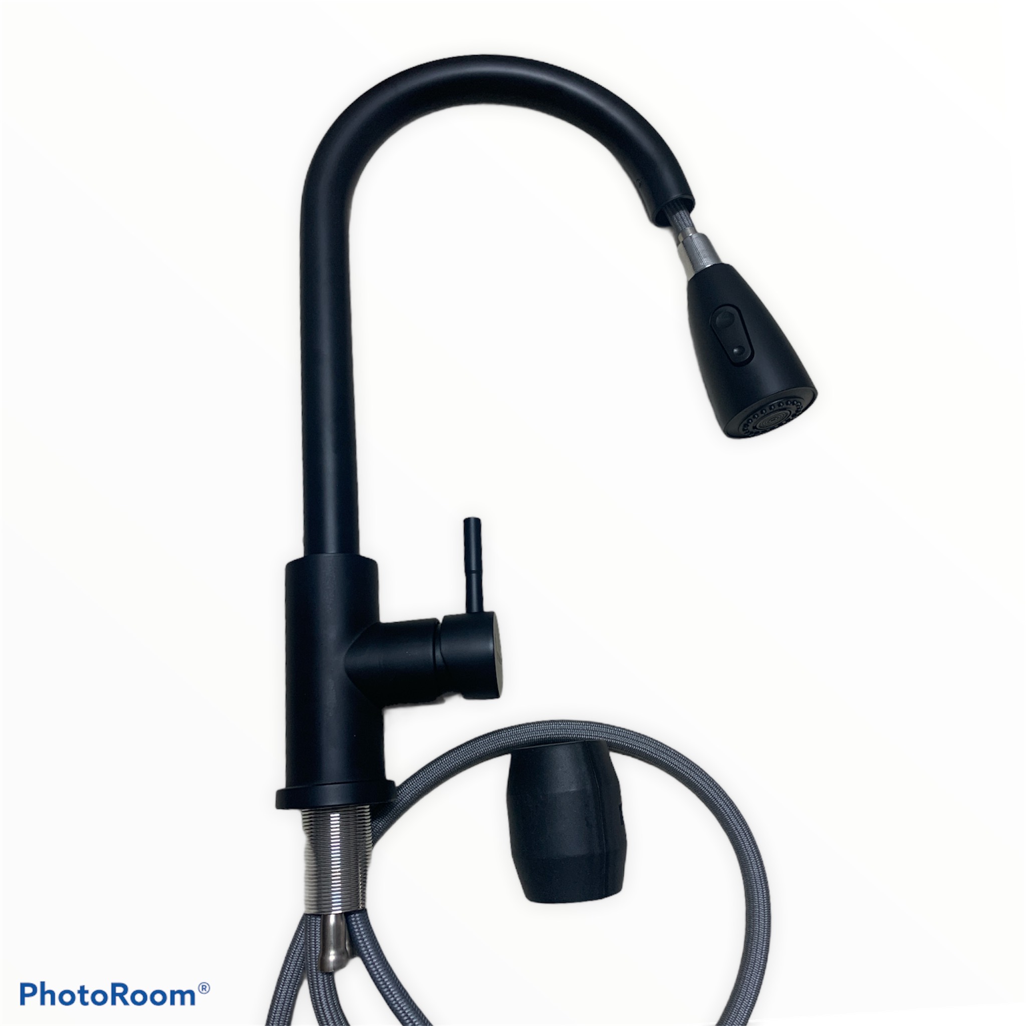 Vòi rửa chén bát nóng lạnh gắn chậu có dây rút sơn đen tĩnh điện inox sus 304 cao cấp