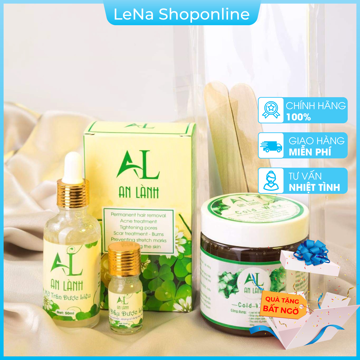 Combos Wax lông và mỡ trăn An Lành - tặng kèm sấp giấy và 2 que, TP thiên nhiên lành tính an toàn cho mọi loại da, LeNa Shoponline