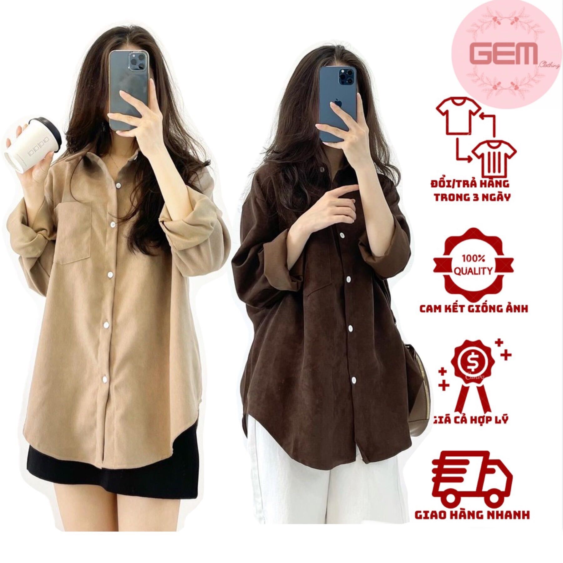 Áo sơ mi nhung tăm, sơ mi nữ ,áo dài tay oversize tay bồng Hàn Quốc