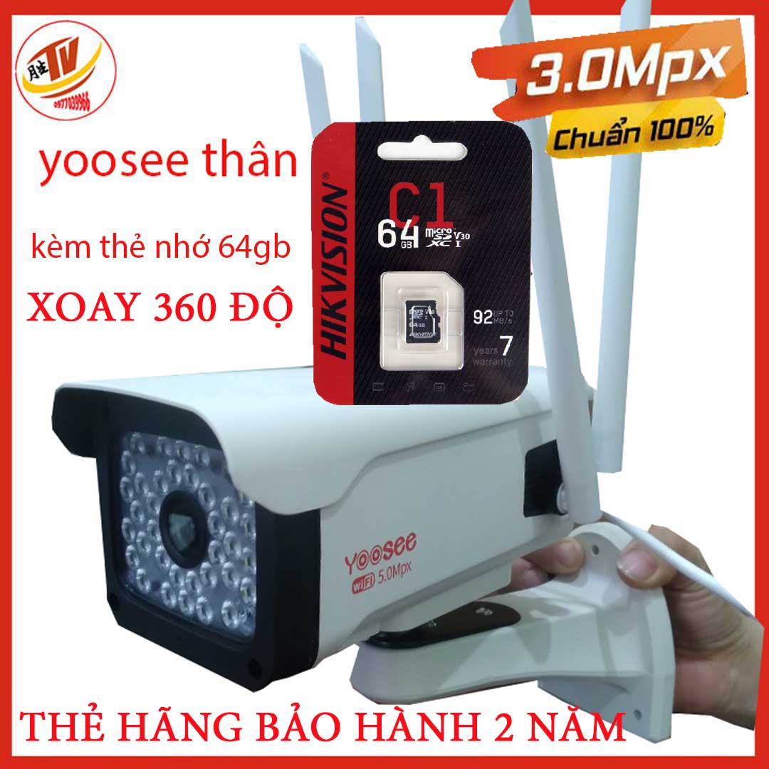 [kem thẻ 32gb 64gb] camera wifi 3.0 ngoài trời xoay 360 độ - trong nhà camera yoosee 2 Râu 3.0 Mpx full hd 1080p