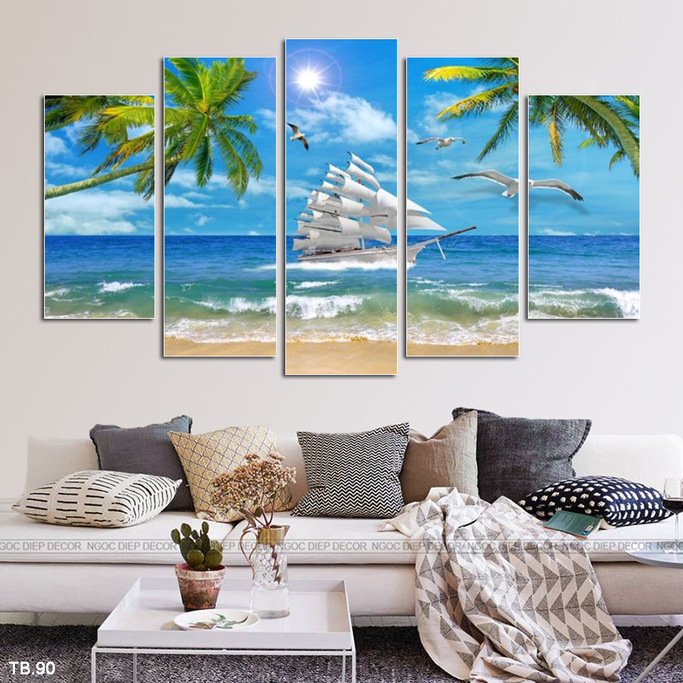 Tranh dán tường 3D thuận buồm xuôi gió - Tranh décor phòng khách, phòng ngủ phong cách hiện đại