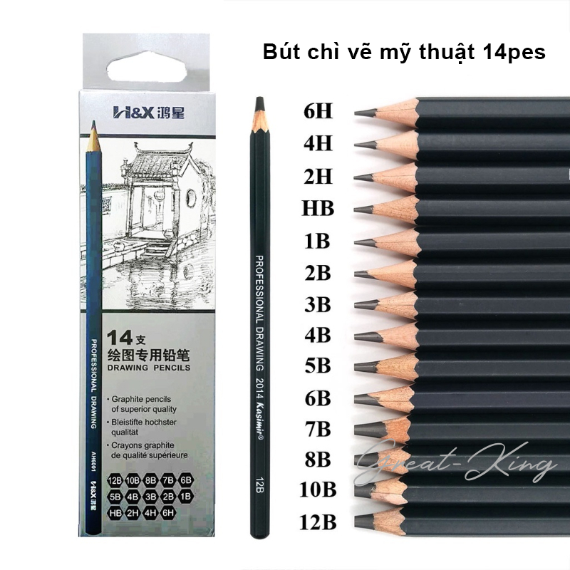 Bộ Bút Chì Vẽ 14 Chiếc/Cái/bộ, Đồ Dùng Nghệ Thuật Chuyên Nghiệp Bằng Gỗ, Bút Chì Than Phác Thảo Cứng/Trung Bình/Mềm Nghệ Thuật Vẽ Tranh Văn Phòng Phẩm