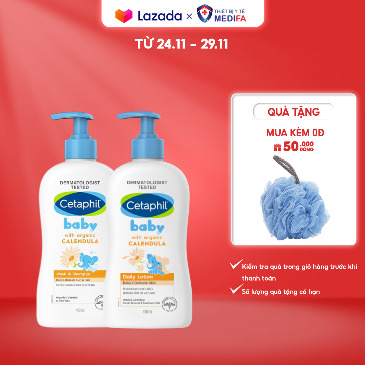 Combo Sữa tắm gội Cetaphil Baby Wash & Shampoo With Organic Calendula