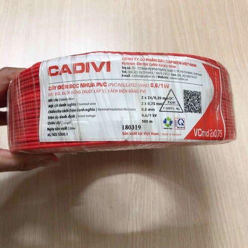 [HCM](BÁN LẺ THEO ĐOẠN 10  MÉT) - Dây điện đôi CADIVI -  2x0.75 (vcmd2x24)