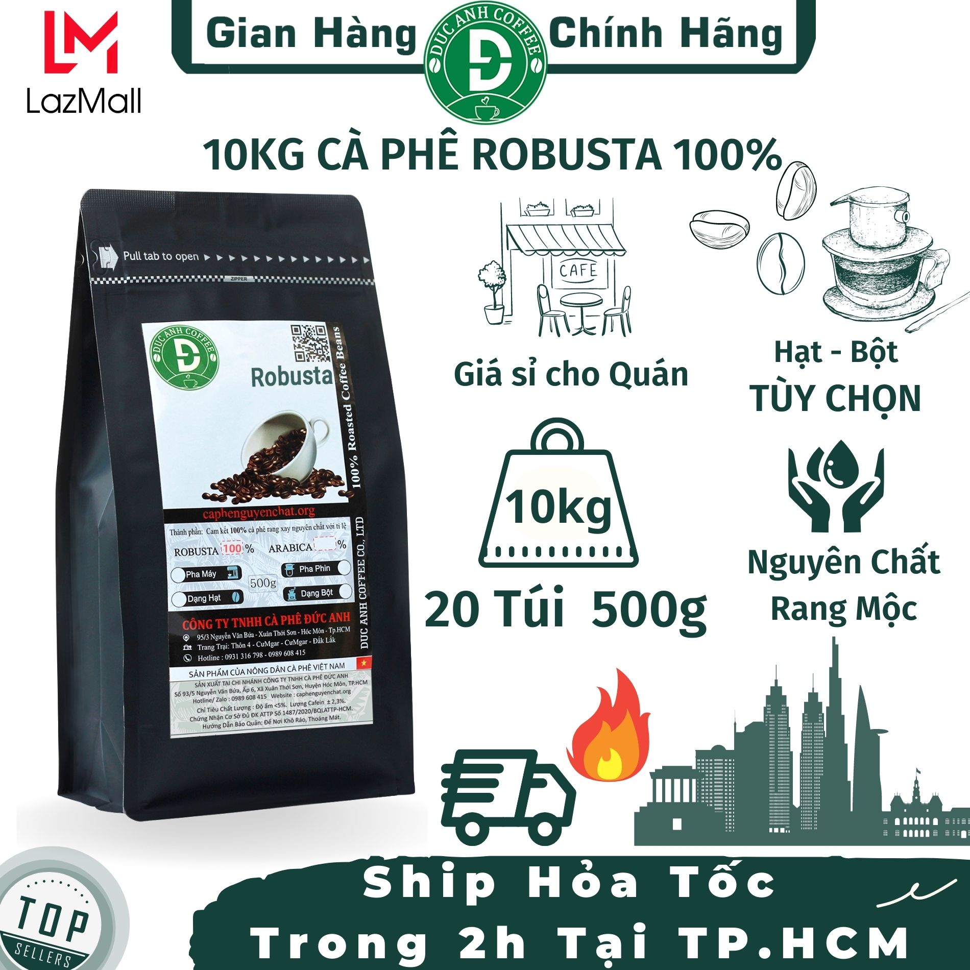 10kg cà phê rang mộc robusta 100% tùy chọn pha phin, pha máy - đậm, mạnh, hậu ngọt,cafein cao, cà phê đức anh - top ban chay - cà phê đặc sản buon ma thuột