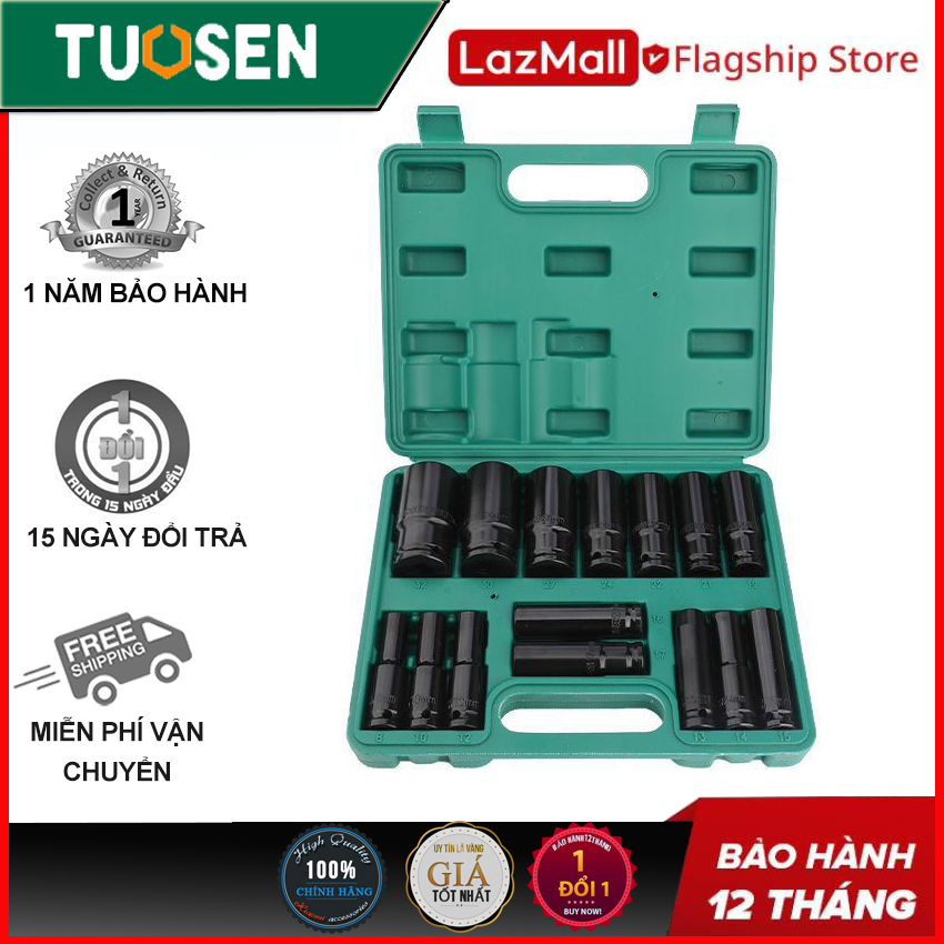 Bộ Khẩu 15 Món dùng cho máy siết bulong chân 1/2 inch TUOSEN (lựa chọn mạ xi đen hoặc phót phát)