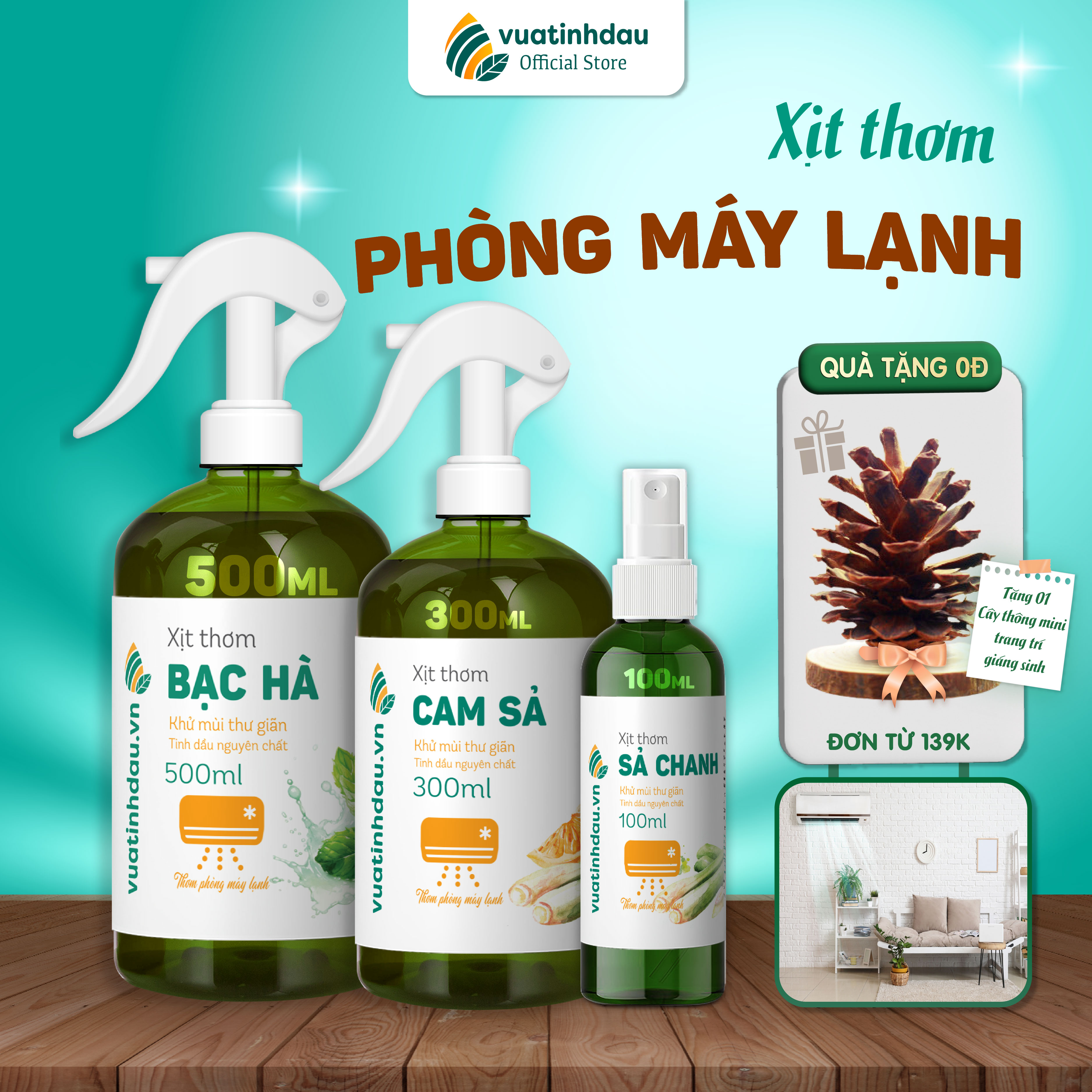 Chai Tinh Dầu Xịt Thơm Khử Mùi Phòng Máy Lạnh 100ml/500ml VUATINHDAU Bình Xịt Khử Mùi Làm Thơm Phòng Điều Hòa