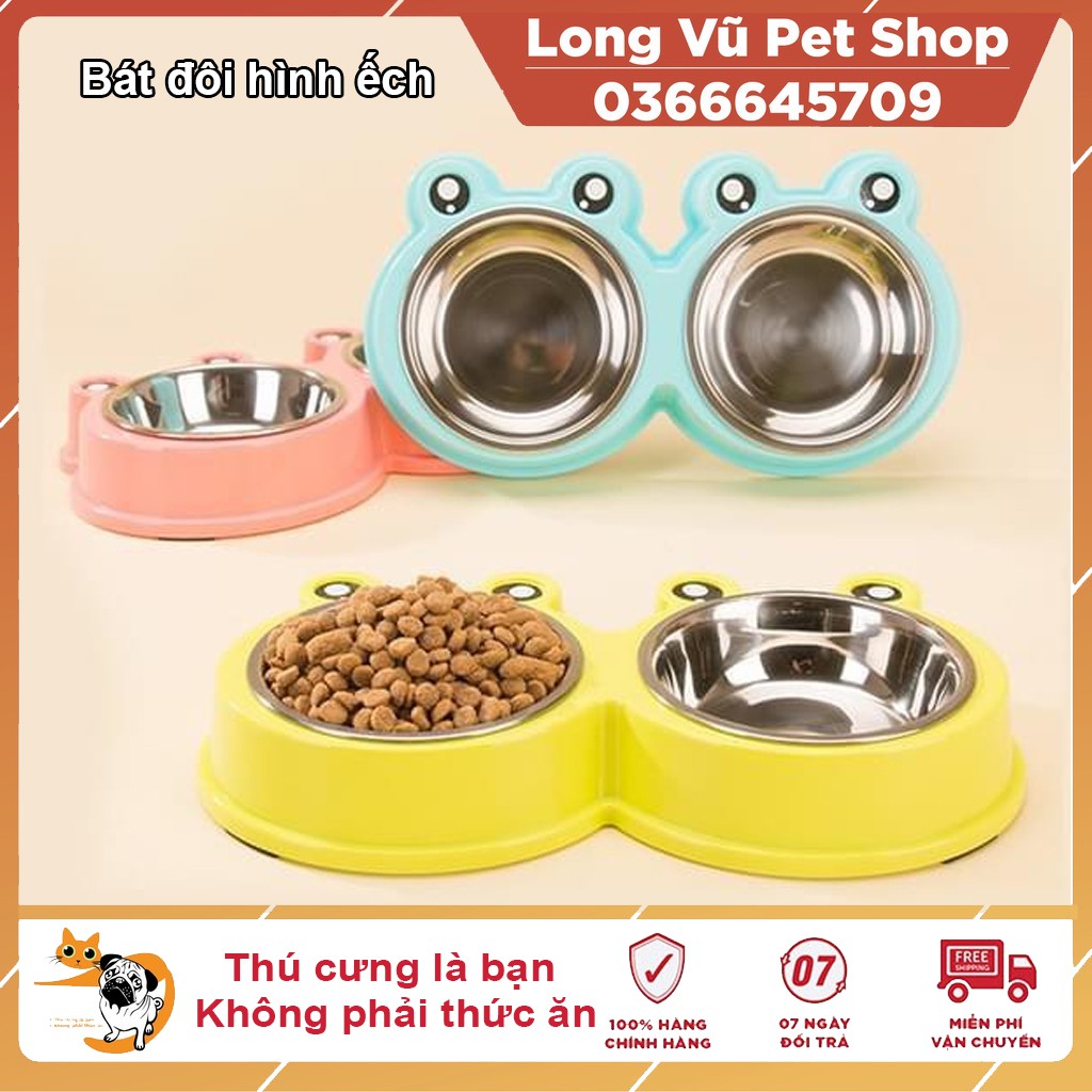 Bát ăn đôi hình ếch cho chó mèo thú cưng