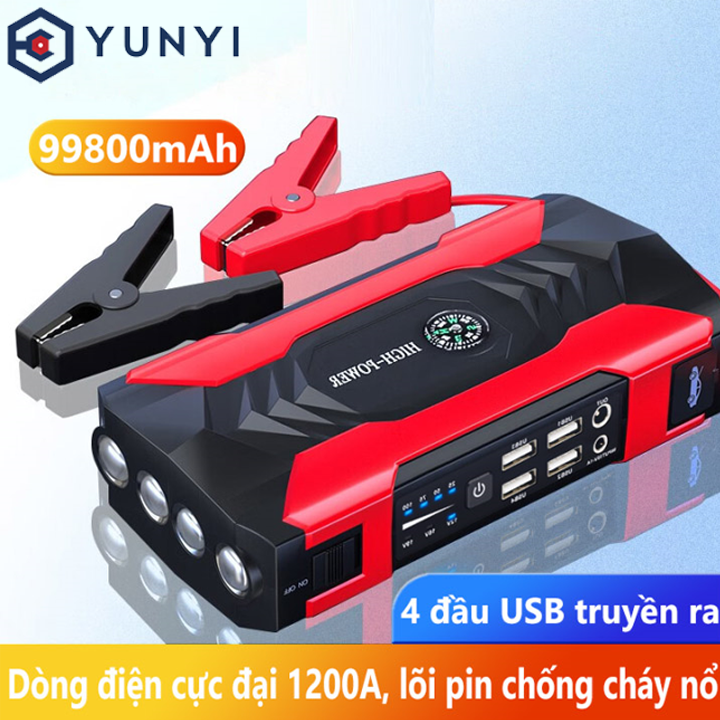 Kích bình xe ô tô 99800mah Bộ kích bình xe ô tô - Dung lượng cao - Đa chức năng - Sạc dự phòng -Đèn LED khẩn cấp-Tích hợp la bàn, búa phá cửa khẩn cấp