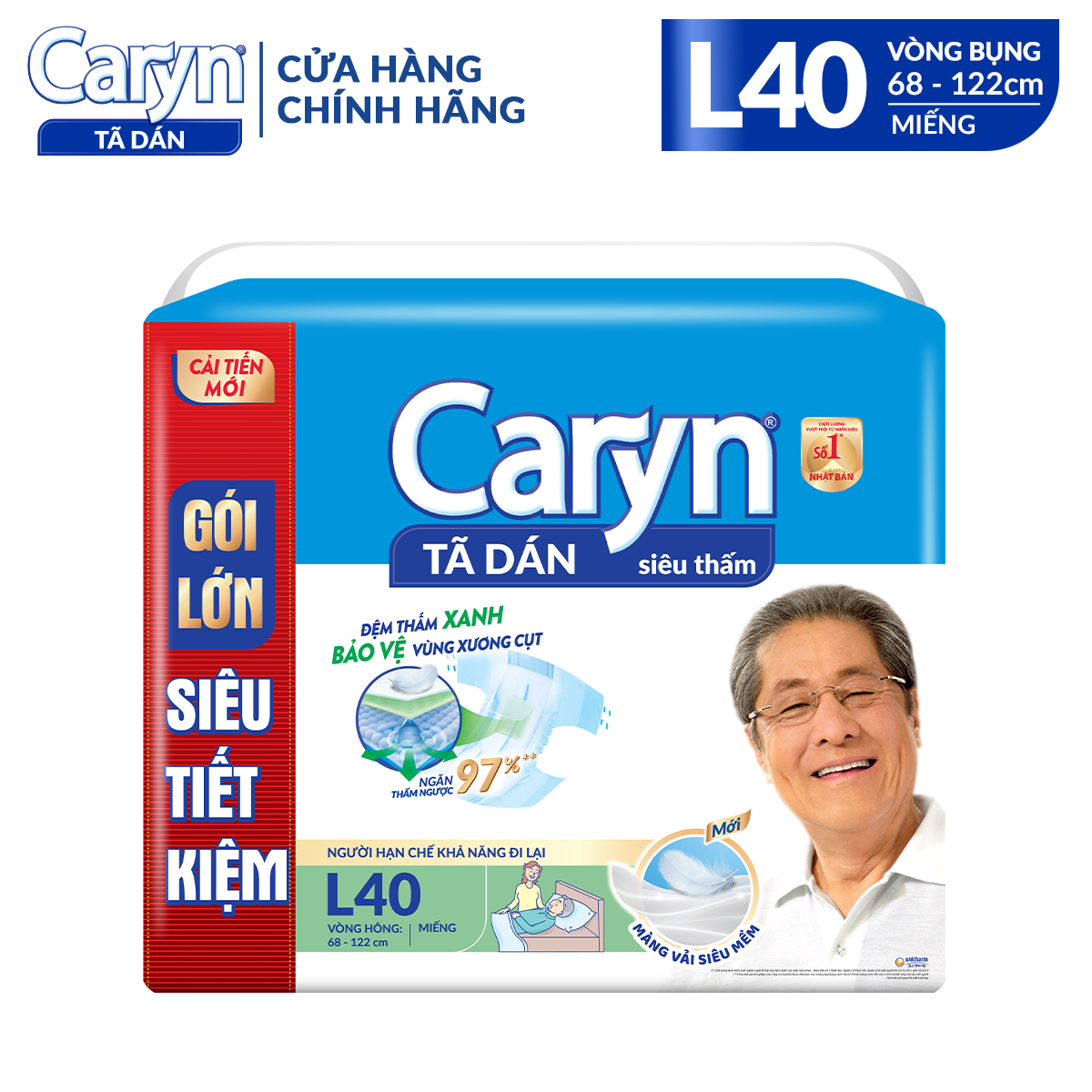 Combo 2 Tã Dán Caryn ML/L 40 Miếng Siêu Thấm Dành Cho Người Già Hạn Chế Khả Năng Đi Lại