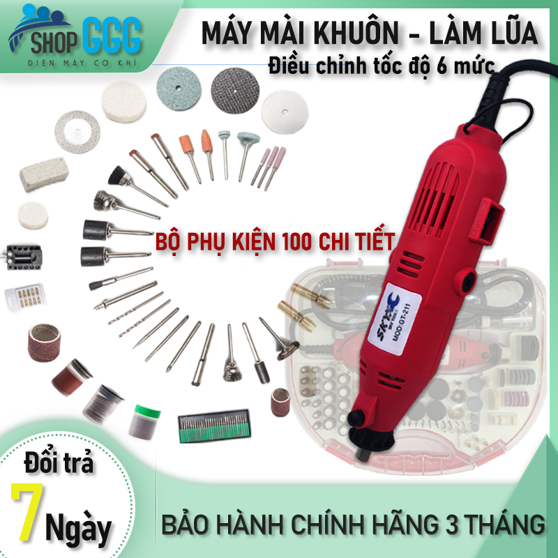 Máy mài khoan, mài khuôn SKY GT211 công suất 360W| Khoan - cắt - mài đa năng - máy làm lũa - điêu khắc | Đầu mũi 3 ly, điều chỉnh tốc độ 6 cấp | Bộ phụ kiện 100 chi tiết | Bảo hành 3 tháng