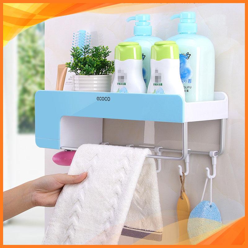Kệ để đồ nhà tắm đa năng kết hợp móc treo khăn thông minh, không cần khoan tường ECOCO 9232