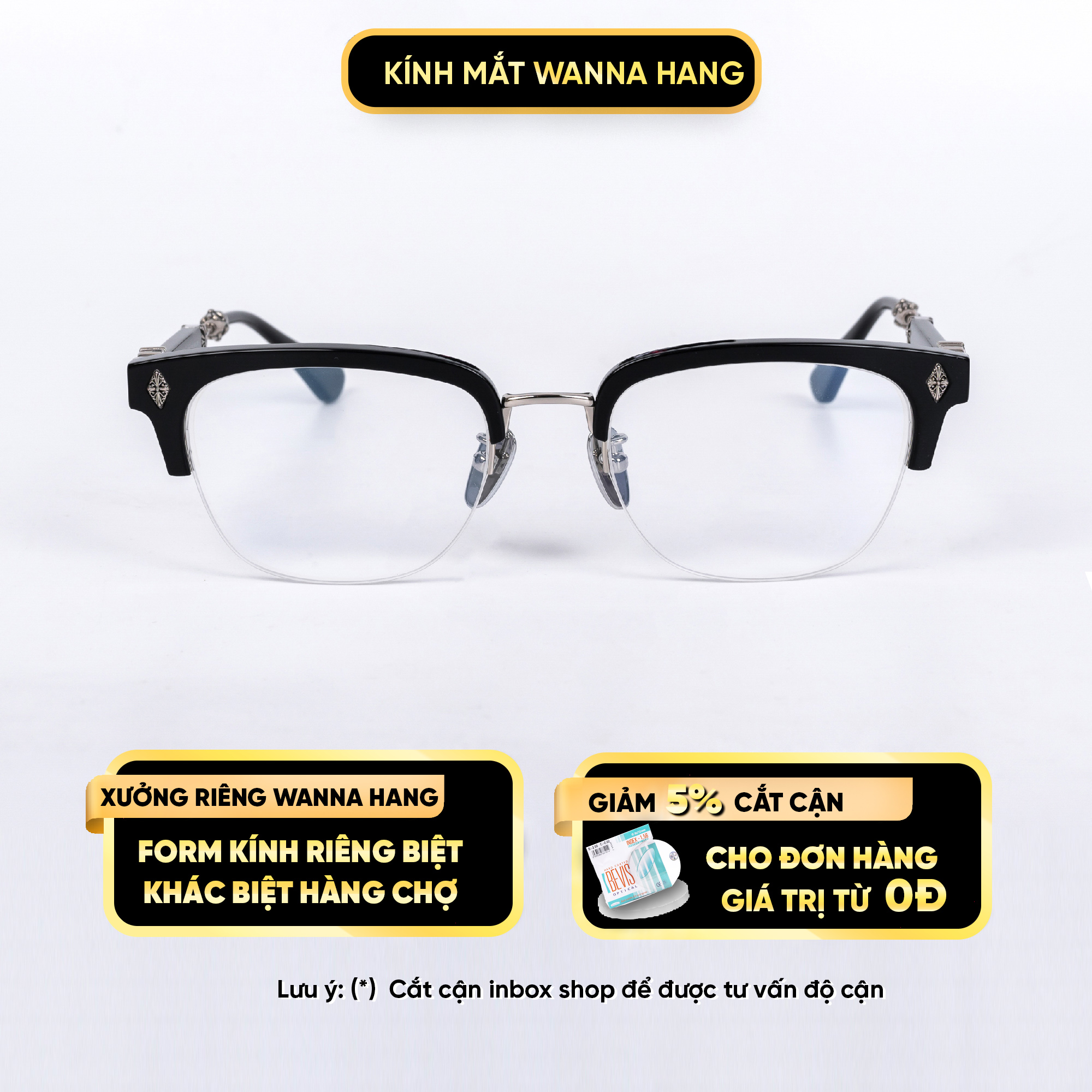 Gọng kính cận nam nữ thời trang nửa gọng vuông đẹp cao cấp chống tia UV Wanna Hang EVAGILIST CH25