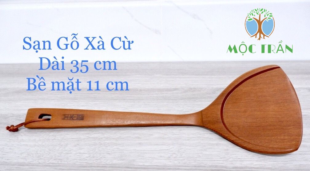 Sạn Nấu Ăn Gỗ Xà Cừ MỘC TRẦN Kích Thước 35 x 10 cm, dụng cụ nhà bếp công dụng chiên xào bảo vệ bề mặt nồi, chảo chống dính - SẢN PHẨM TIÊU CHUẨN XUẤT KHẨU