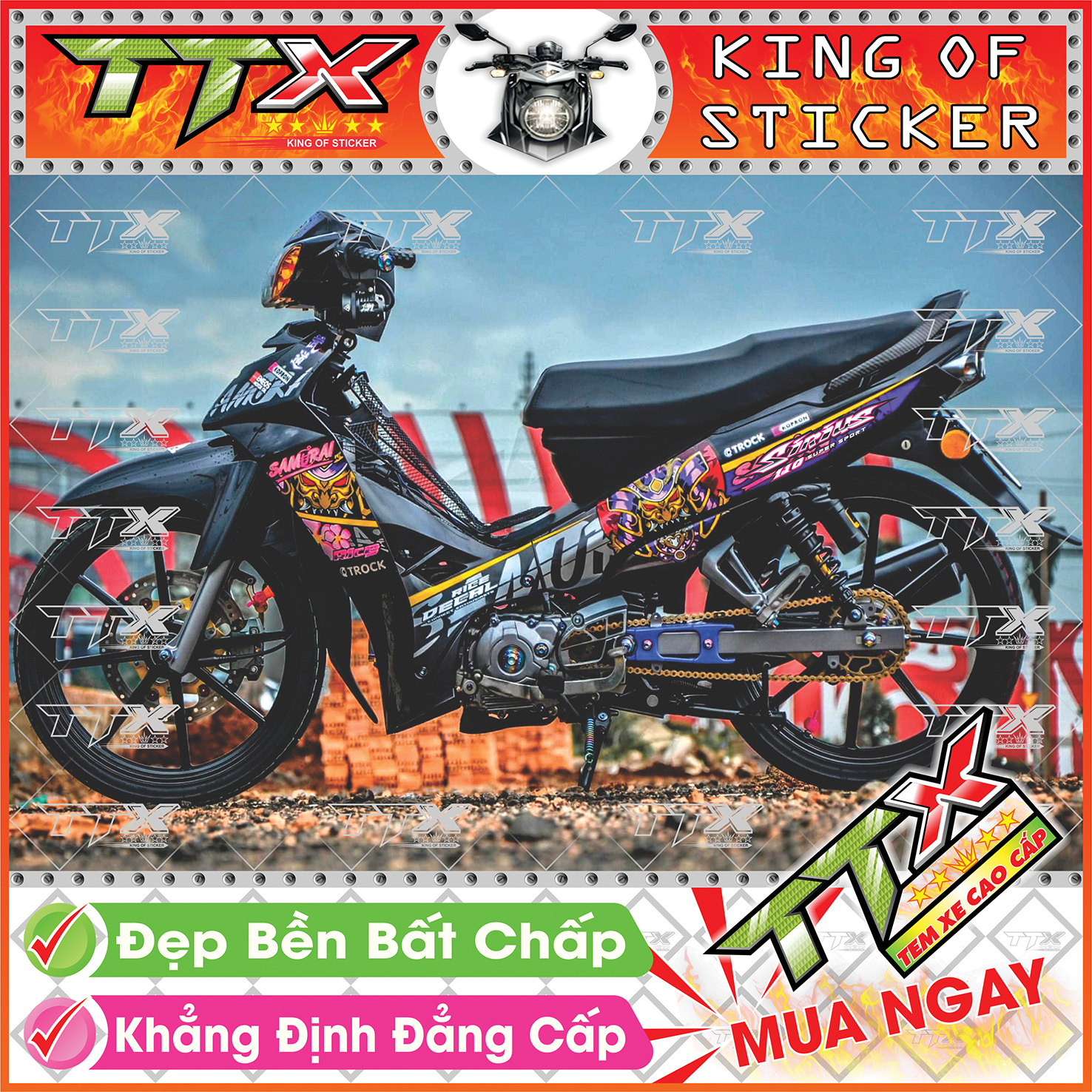 Tem Xe Sirius Đen Tím Samurai - Tem Sirius 110 Tím Đen Siêu Đẹp - Mẫu Team Sirius Đen Tím