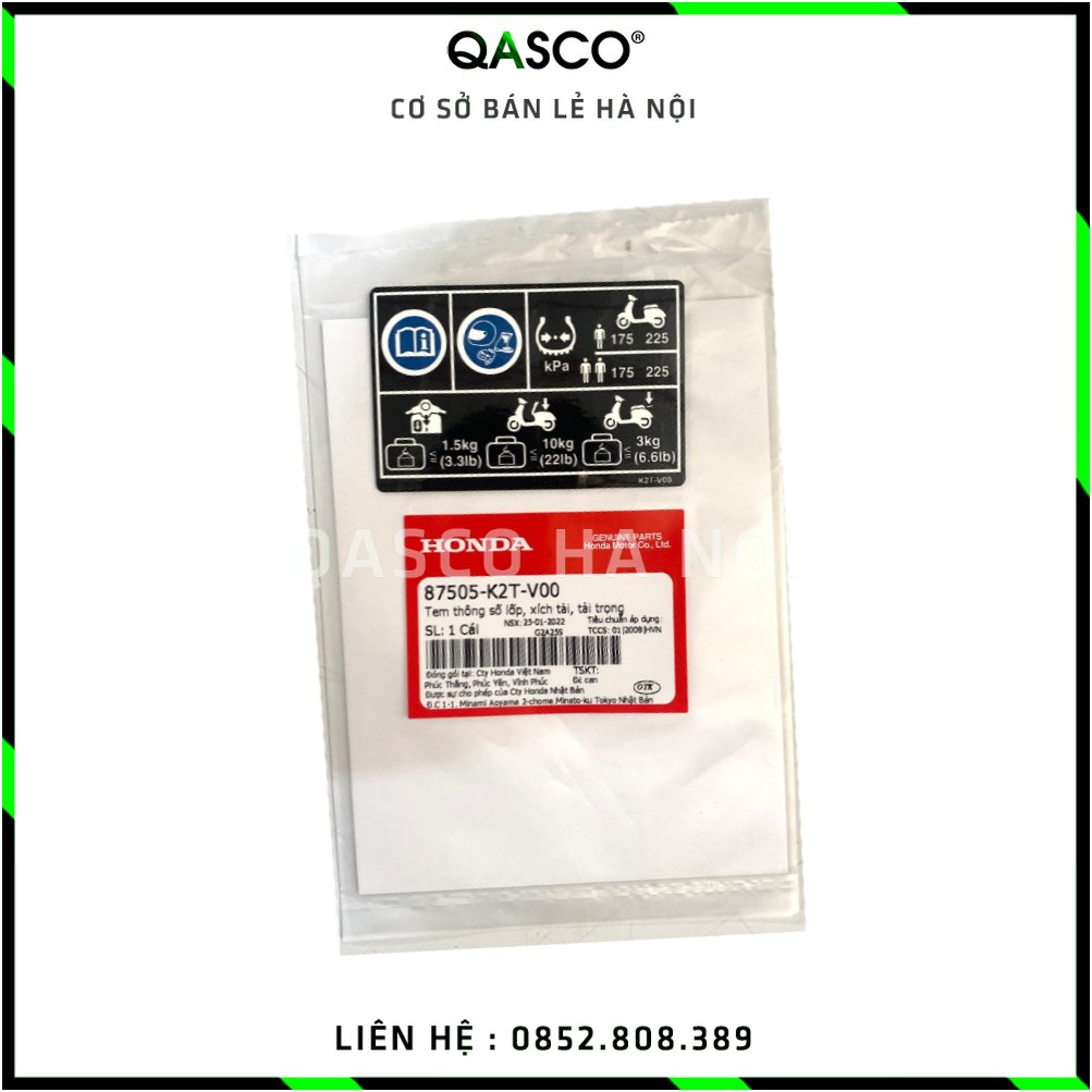 Tem thông số lốp, xích tải, tải trọng honda lead 125 2022+ qasco
