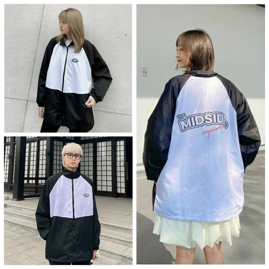 Áo khoác dù nam nữ TMS siêu ngầu phối 2 màu trắng đen chất vải dày dặn thoáng mát dễ phối đồ thời trang Hàn Quốc