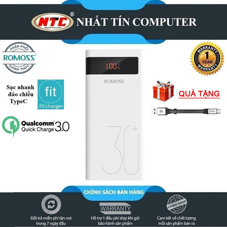 Pin sạc dự phòng Romoss Sense 8P+ 30000mAh Sạc nhanh QC 3.0 và PD 18W TypeC (Trắng) - Tặng cáp Basues 23cm TypeC - Nhất Tín Computer