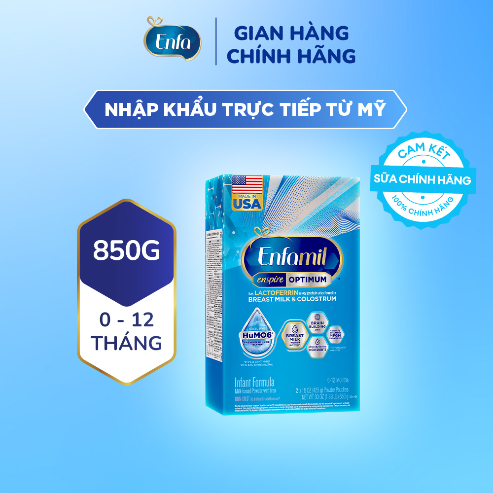   Nhập khẩu chính ngạch từ Mỹ  Sữa bột Enfamil Enspire Infant 850g dành cho trẻ 0-12 tháng tuổi  hộp 2 túi thiếc 425g . Có chứa MFGM và Lactoferrin 