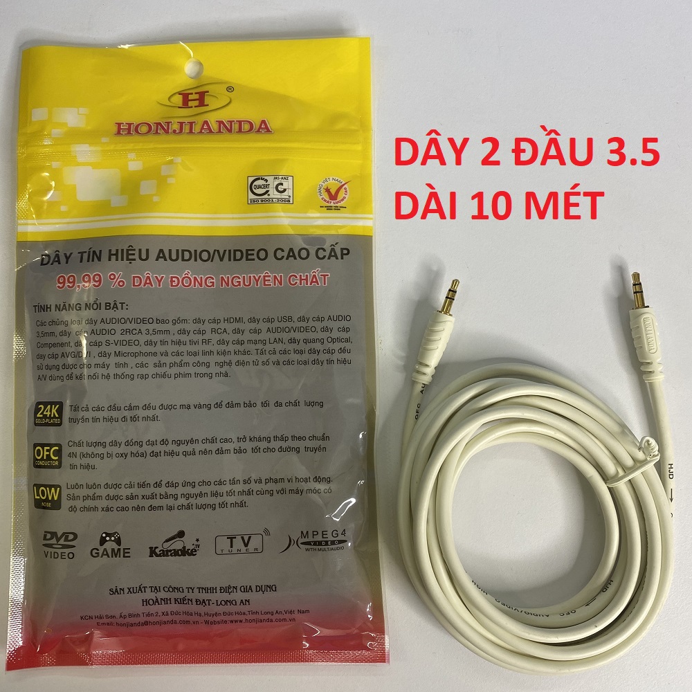 Cáp aux, cáp 2 đầu 3.5mm trắng lõi đồng 3m, 5m, 10m