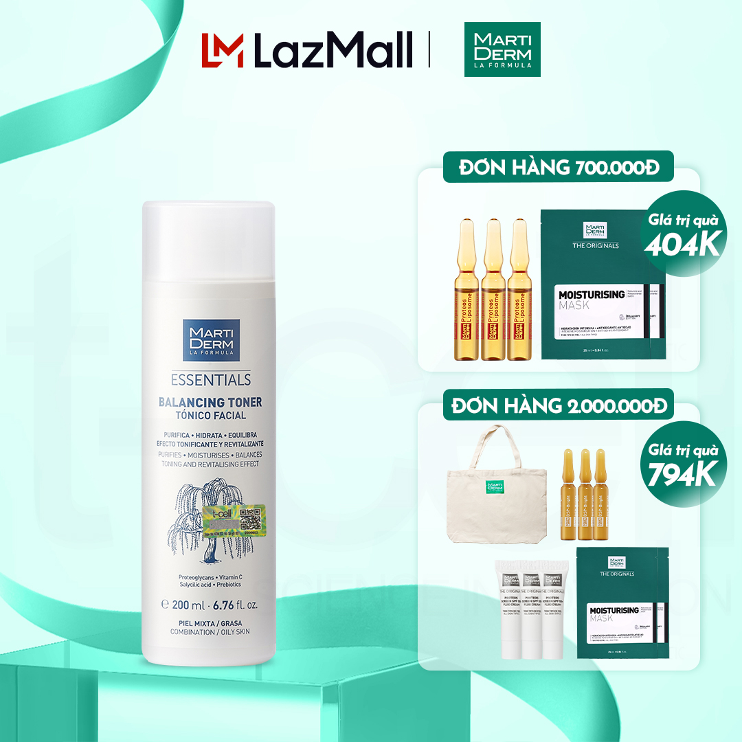 Nước Cân Bằng Làm Sạch Chứa BHA & Prebiotics - MartiDerm Essentials Balancing Toner