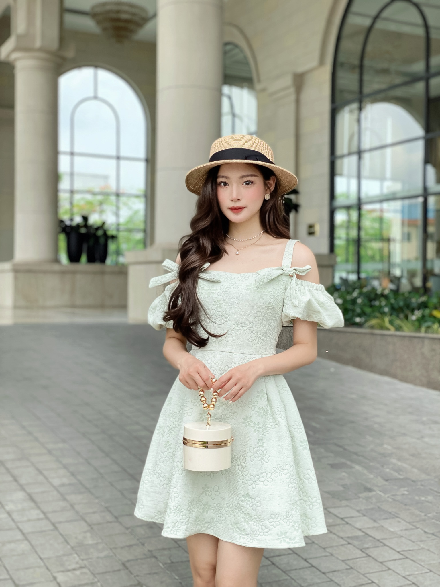 ĐẦM REN NHÚNG CỔ NGANG VAI - 53 - Shop Váy Đầm SOCO.VN. Chuyên thời trang  nữ Cao Cấp