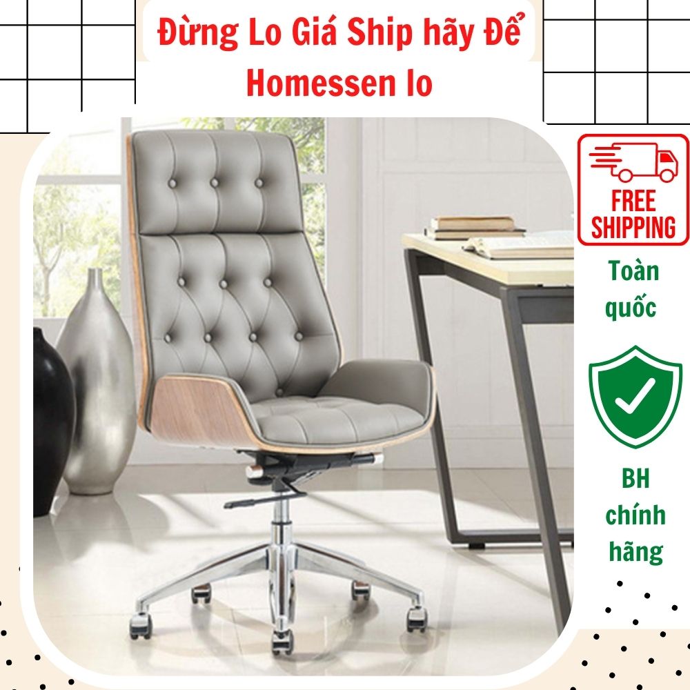 Ghế giám đốc da nhập khẩu cao cấp lưng ốp gỗ uốn cong nghệ thuật cao cấp BJ007, ghế xoay văn phòng da bò cao cấp cho lãnh đạo