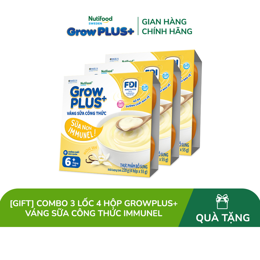 [Gift] Combo 3 Lốc 4 hộp GrowPLUS+ Váng sữa công thức Cao lớn vượt trội Immunel