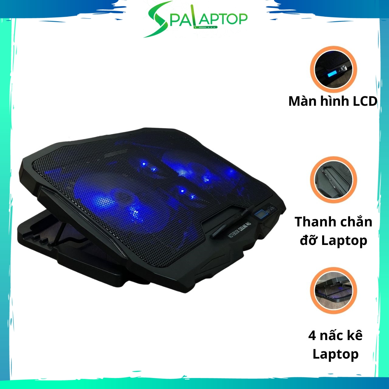 Đế tản nhiệt laptop S18 4 quạt cùng nút bấm điều chỉnh lực gió - Spa Laptop