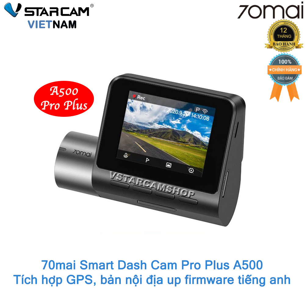 Camera hành trình 70mai Dash Cam Pro Plus A500 nội địa up tiếng anh. Tích hợp sẵn GPS - Bảo hành 12 tháng