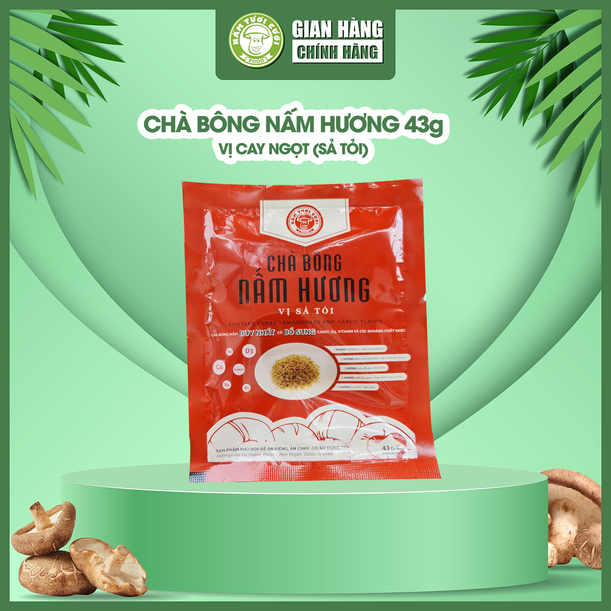 Chà bông nấm hương chay bổ sung protein thực vật vị sả tỏi 43g - nấm tươi cười