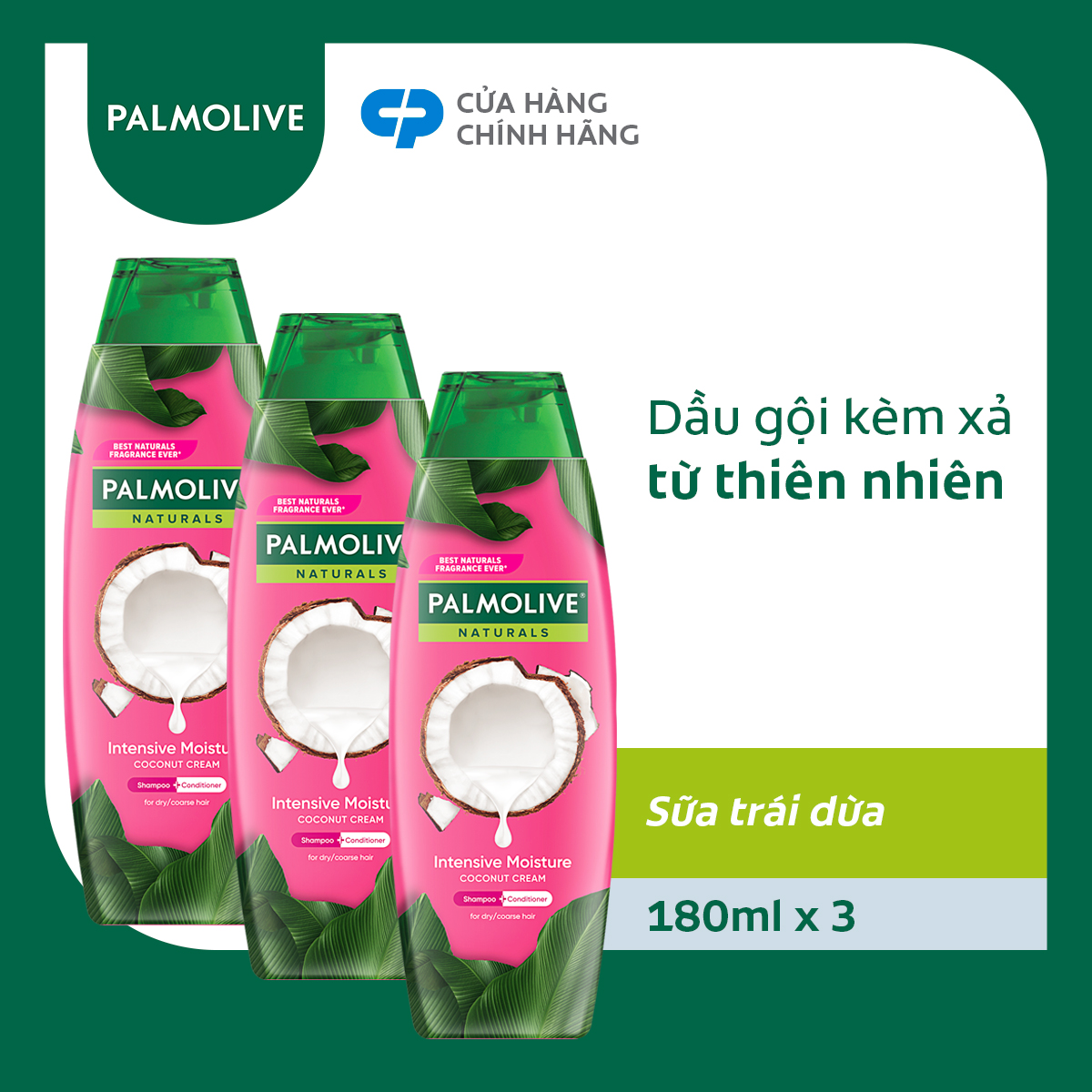 Bộ 3 Dầu gội Palmolive kèm xả 2trong1 chiết xuất thiên nhiên 180ml/chai