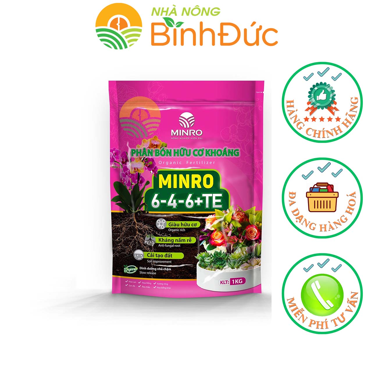Phân bón hữu cơ khoáng minro 6-4-6 + te lavamix, thúc đẩy ra hoa, nuôi hoa.