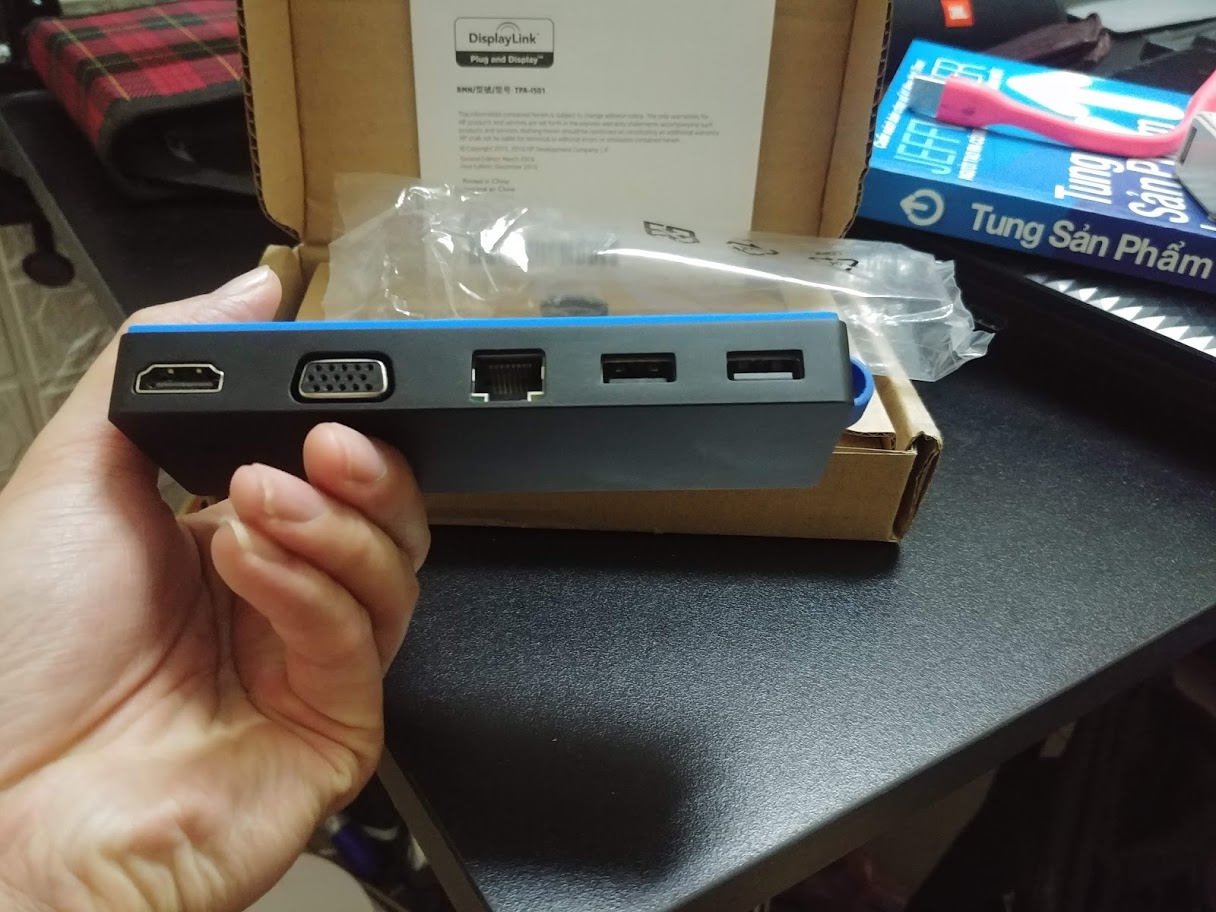 [ NEW-BOX] Bộ chuyển đổi USB-C ra HDMI/VGA/LAN/USB3.0/USB2.0 HP TPA-1501 - HP USB-C TRAVEL DOCK dùng cho Macbook, Laptop HP, Dell, Thinkpad và các máy sử dụng windows có kết nối type C