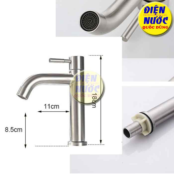 Vòi lavabo lạnh inox SUS 304 vòi lavabo inox cao cấp dùng cho chậu rửa mặt