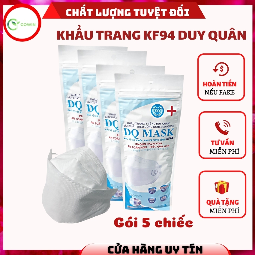 [DEAL SỐC] Khẩu Trang 4D Duy Quân Mask KF94 Y Tế Duy Quân Xuân Lai Chất Dày Dặn Quai Bền Dáng Đẹp Ôm Sát Mặt Gói 5 chiếc